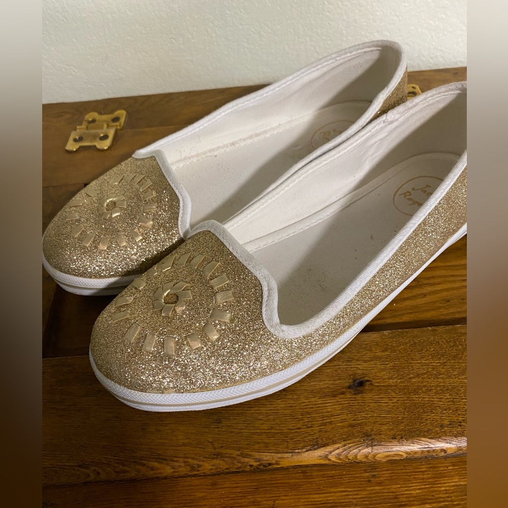 Jack Rogers Gold Glitter Embellished Slip-On Flats